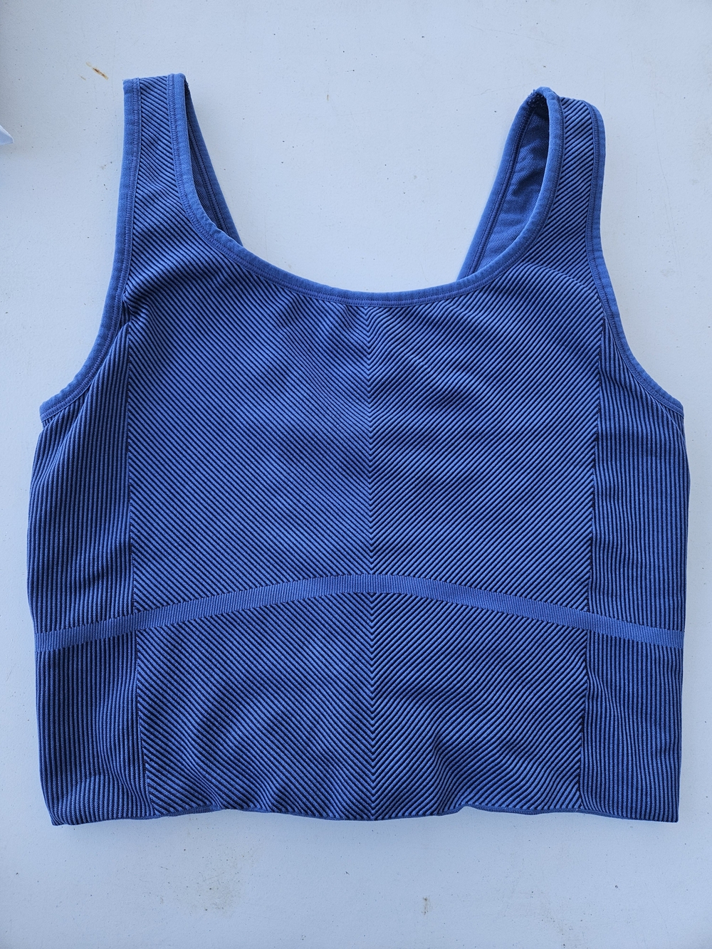 Cropped Ribbed Active Tank Top Blue Stretch Workout Gym Athleisure Womens L